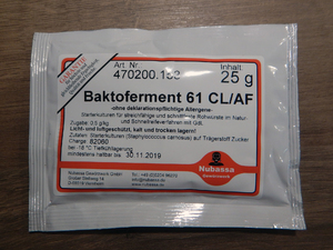 Weißes Päckchen mit der Aufschrift: Baktoferment 61 CL/AF